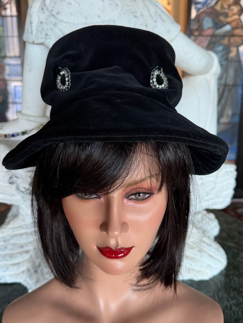 Black Velvet Bucket Hat with Crystal Accents